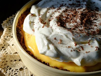 Banana cream pie with orange meringue